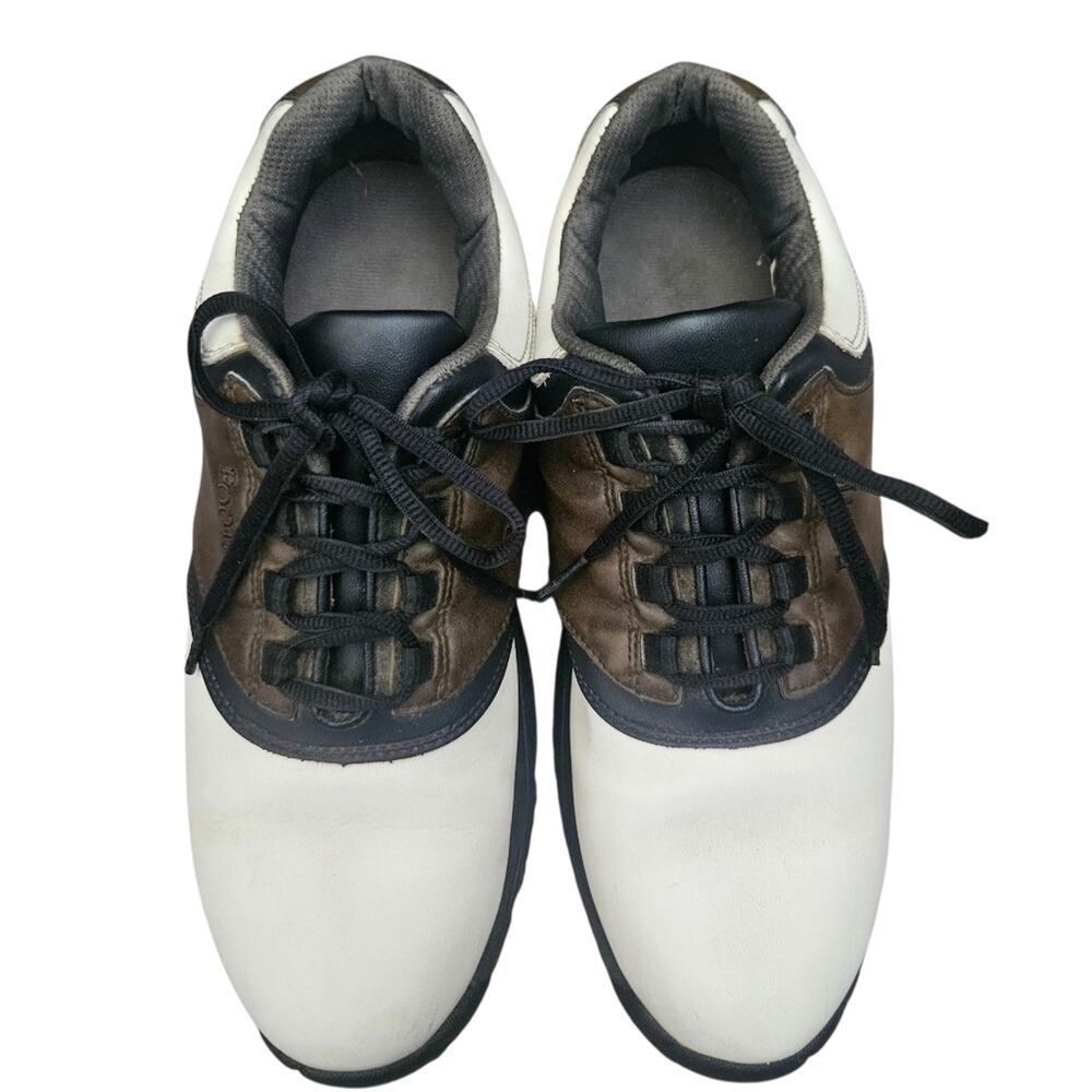FootJoy Greenjoys 45516 White Brown Leather Plastic Spike Golf Shoes US Men's 9M